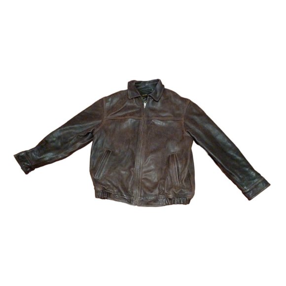 St Johns Bay Vintage 80s Heavy Brown Leather Flannel Lined Large Bomber Jacket